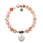 Sakura Agate Gemstone Bracelet with Sand Dollar CZ Sterling Silver Charm