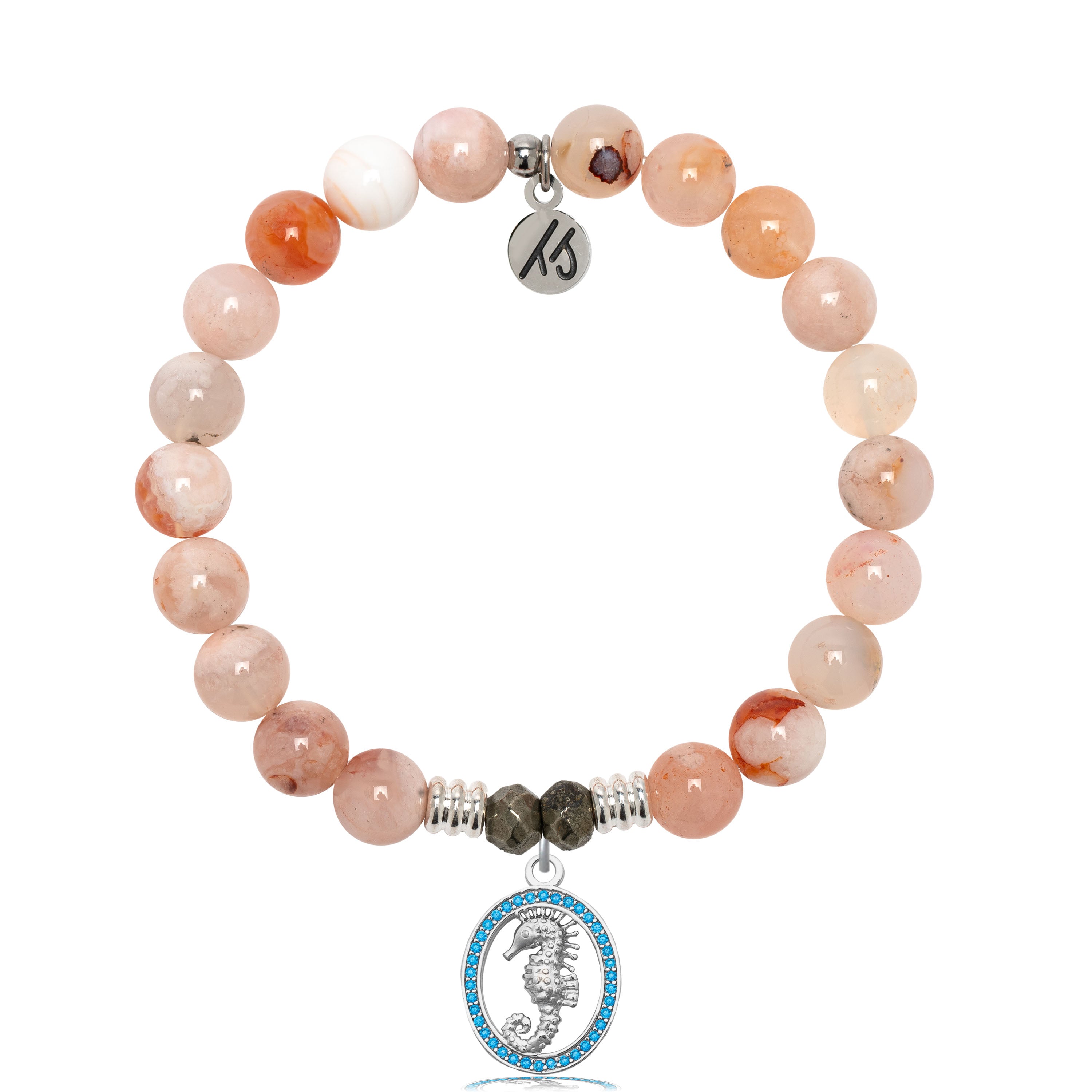 Sakura Agate Gemstone Bracelet with Seahorse Sterling Silver Charm