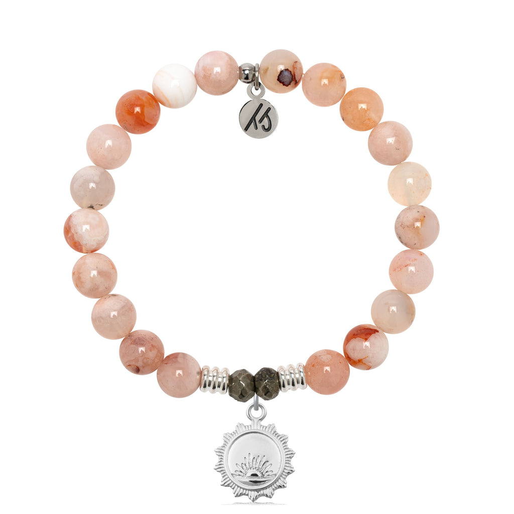 Sakura Agate Gemstone Bracelet with Sunsets Sterling Silver Charm
