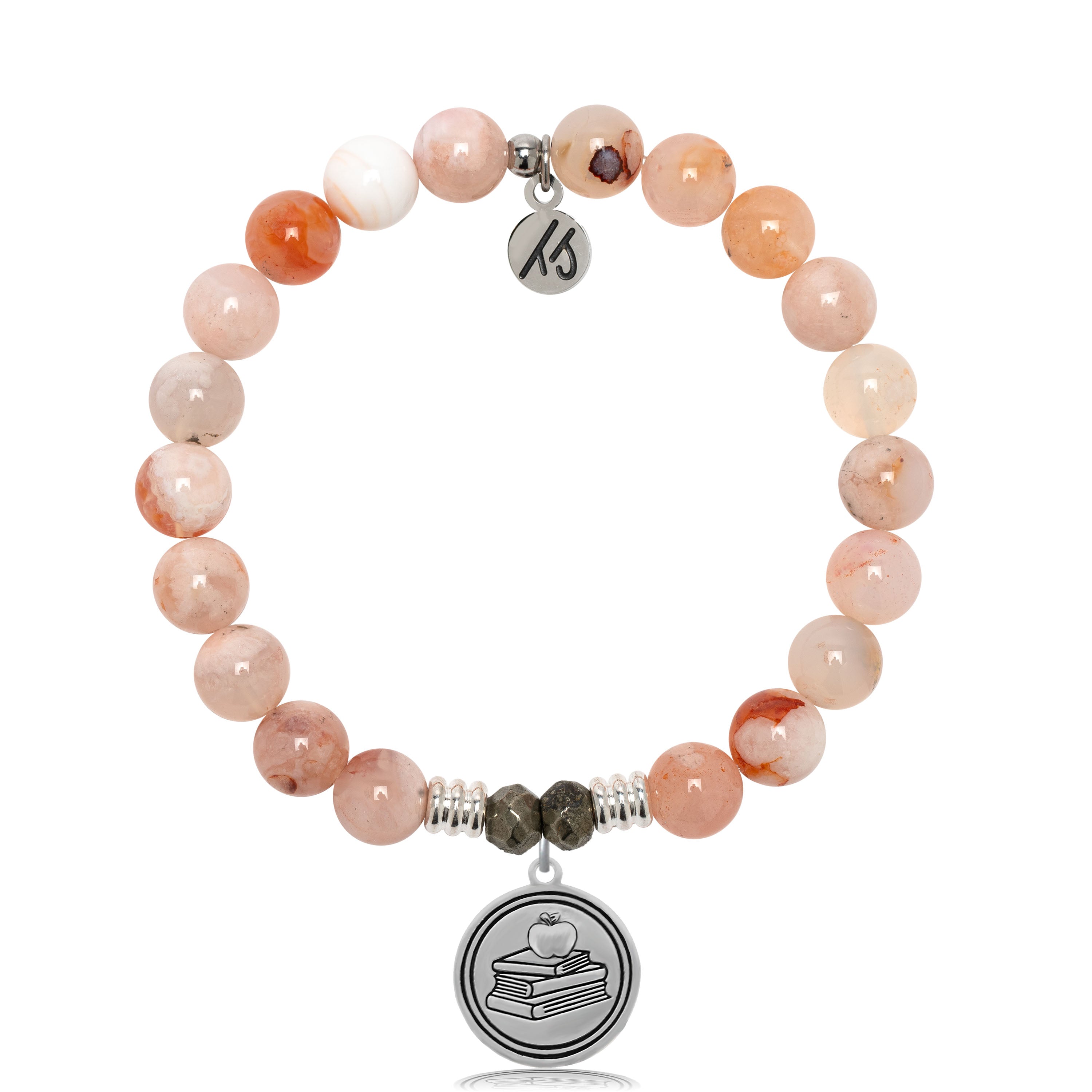 Sakura Agate Gemstone Bracelet with Teacher Sterling Silver Charm