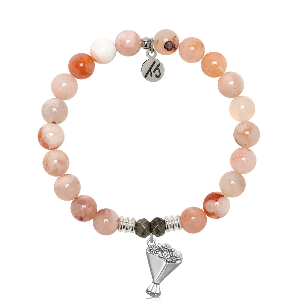 Sakura Agate Gemstone Bracelet with Thinking of You Sterling Silver Charm