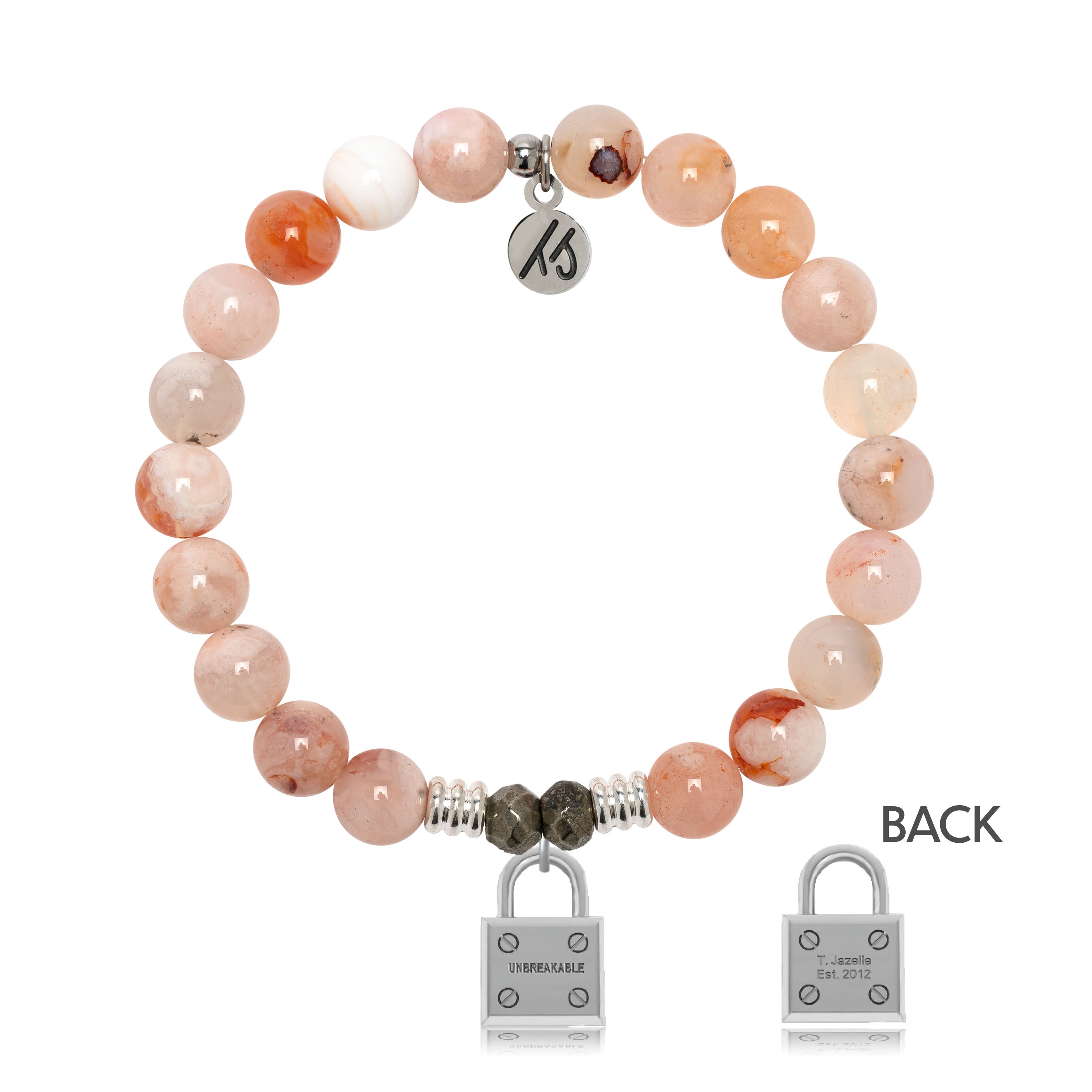 Sakura Agate Gemstone Bracelet with Unbreakable Sterling Silver Charm