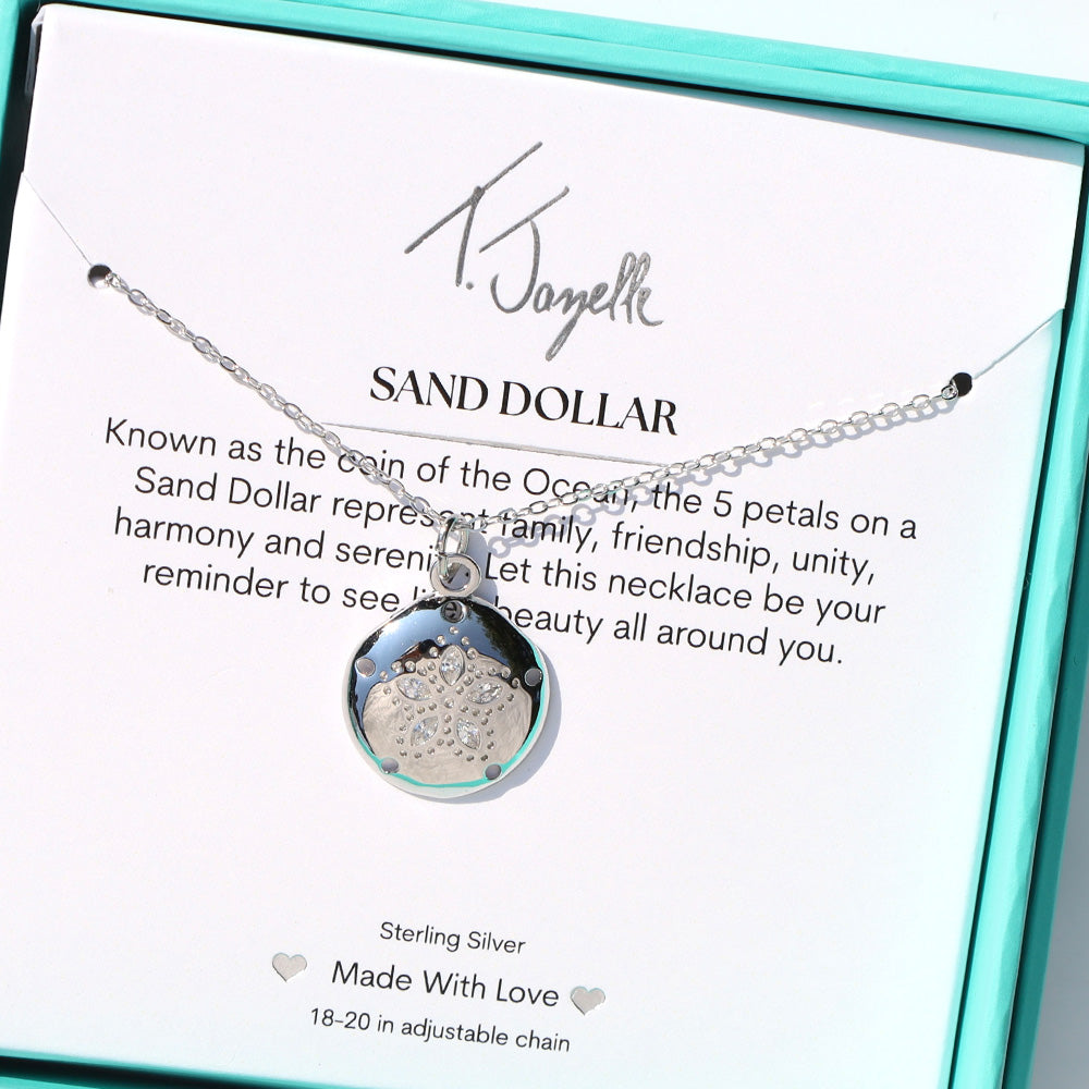 Sand Dollar CZ Sterling Silver Charm Necklace