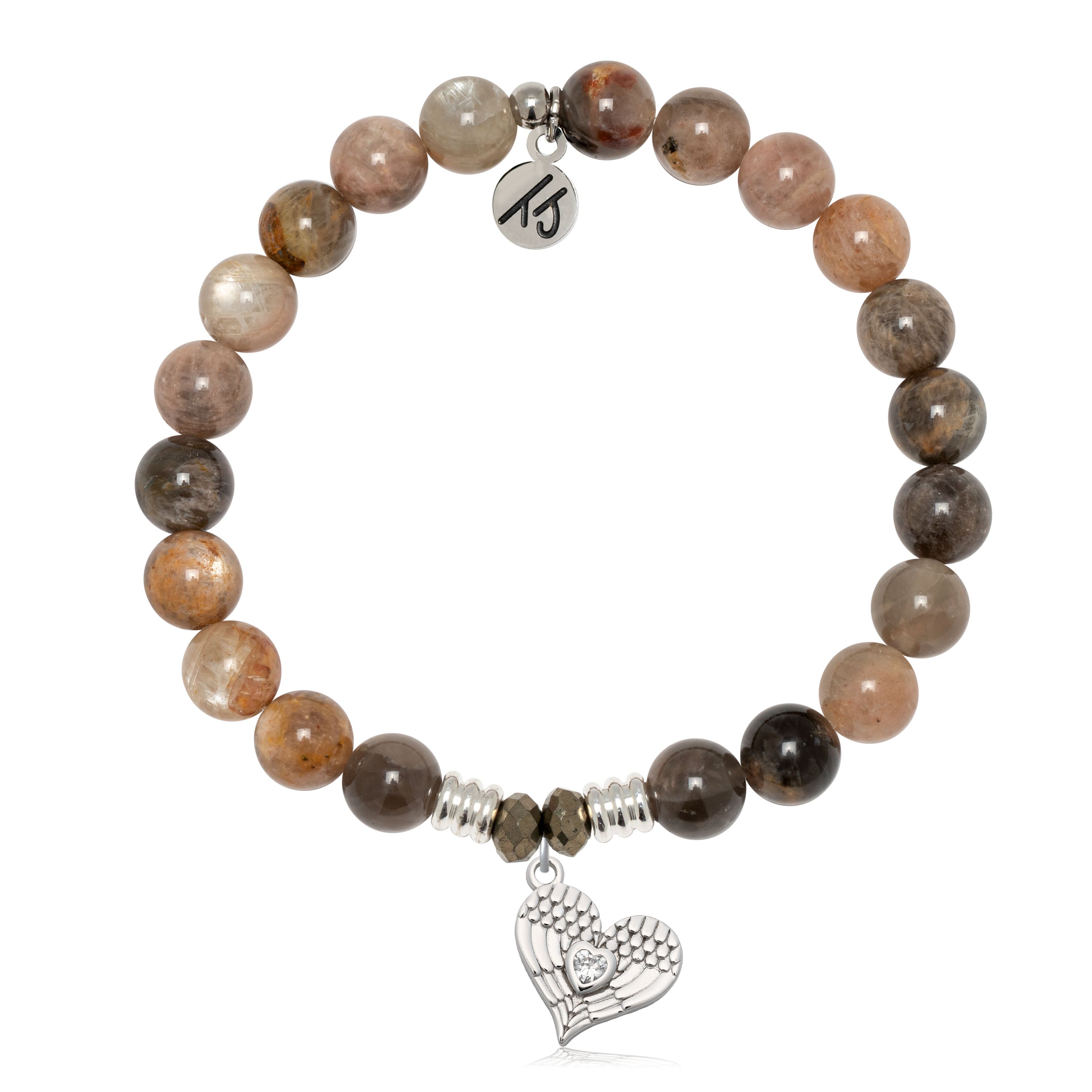 Sand Moonstone Gemstone Bracelet with Angel Love Sterling Silver Charm