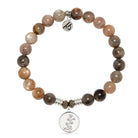Sand Moonstone Gemstone Bracelet with Cherry Blossom Sterling Silver Charm