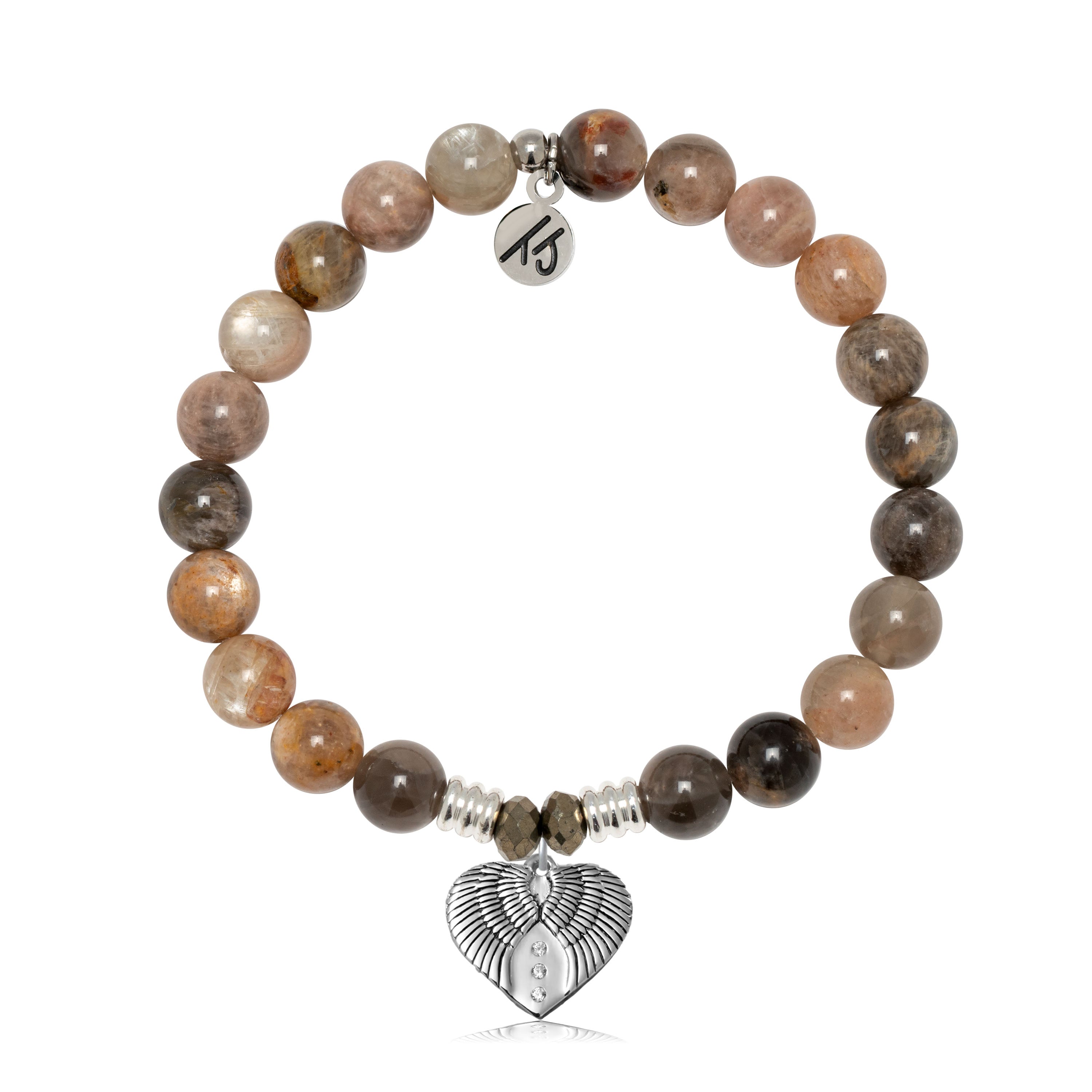 Sand Moonstone Gemstone Bracelet with Heart of Angels Sterling Silver Charm