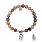 Sand Moonstone Gemstone Bracelet with Oyster Sterling Silver Charm