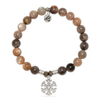 Sand Moonstone Gemstone Bracelet with Snowflake Opal Sterling Silver Charm