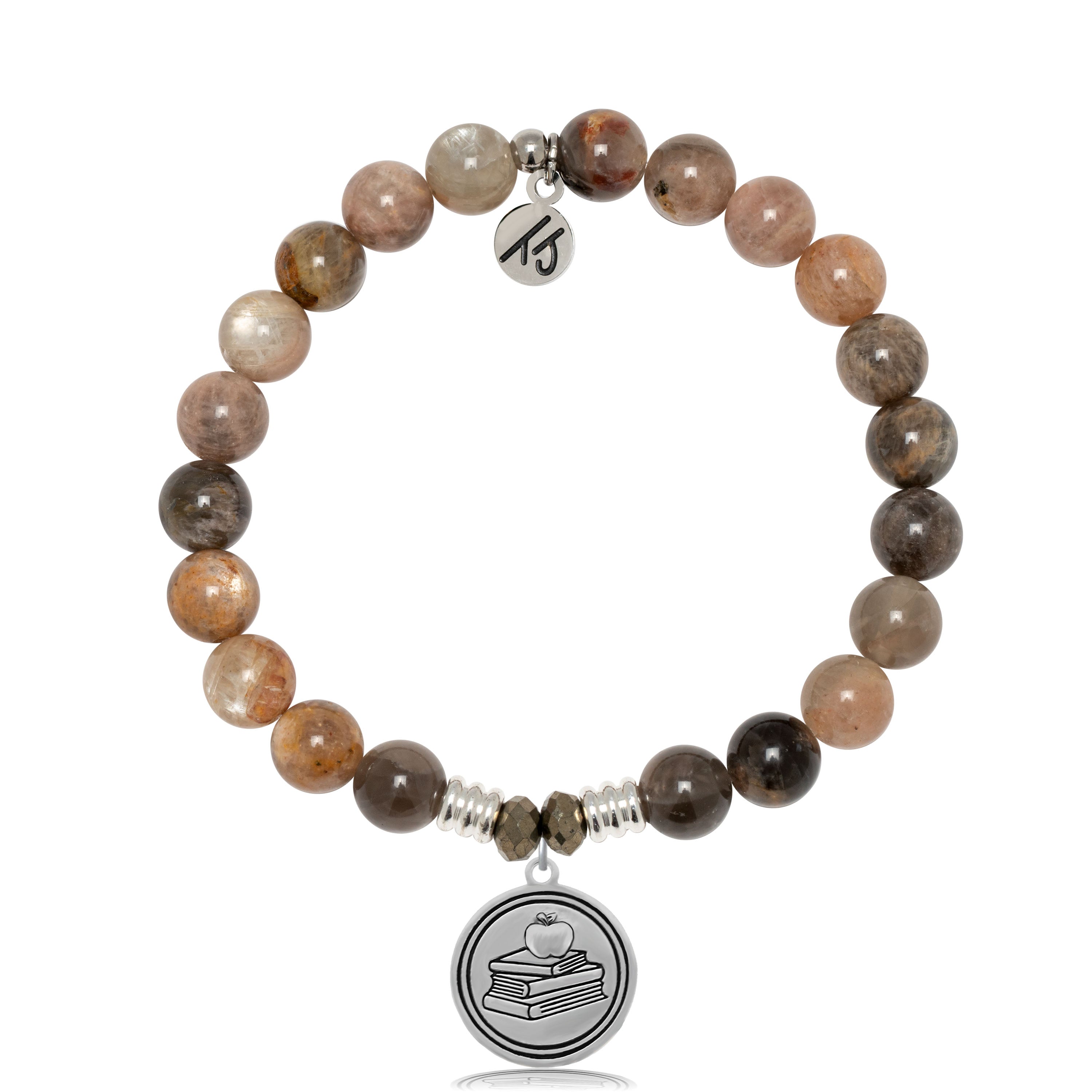 Sand Moonstone Gemstone Bracelet with Teacher Sterling Silver Charm