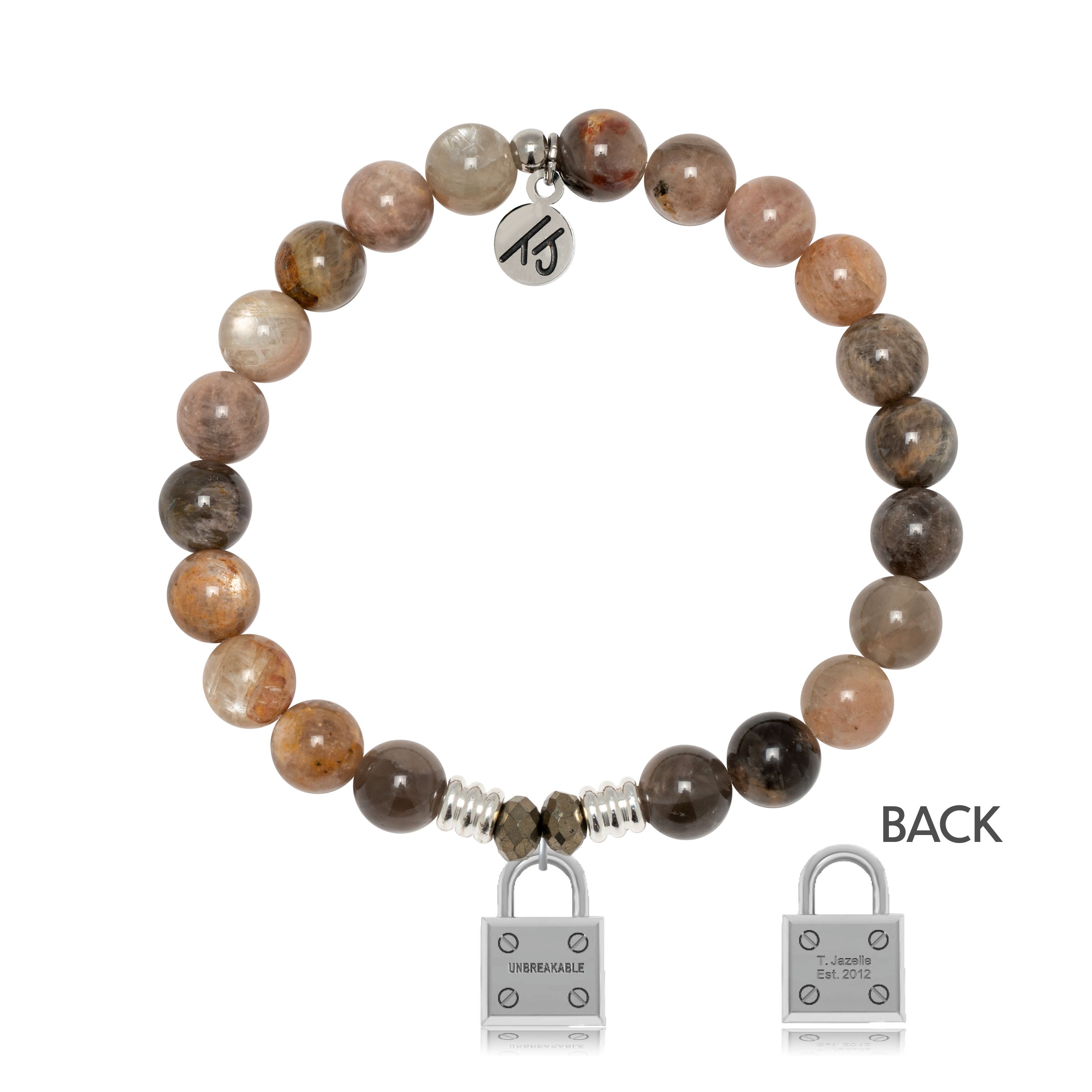 Sand Moonstone Gemstone Bracelet with Unbreakable Sterling Silver Charm
