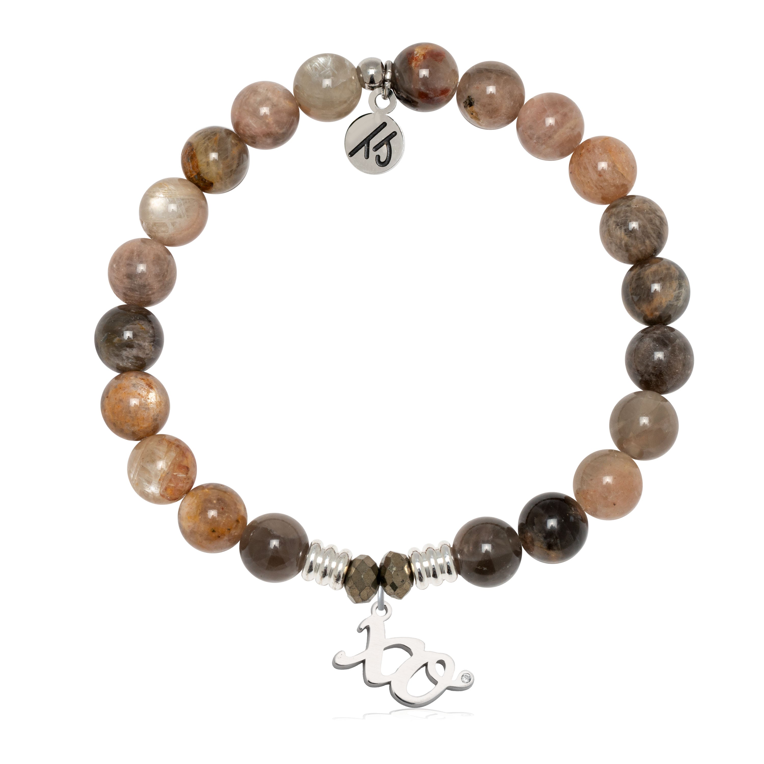 Sand Moonstone Gemstone Bracelet with XO Sterling Silver Charm