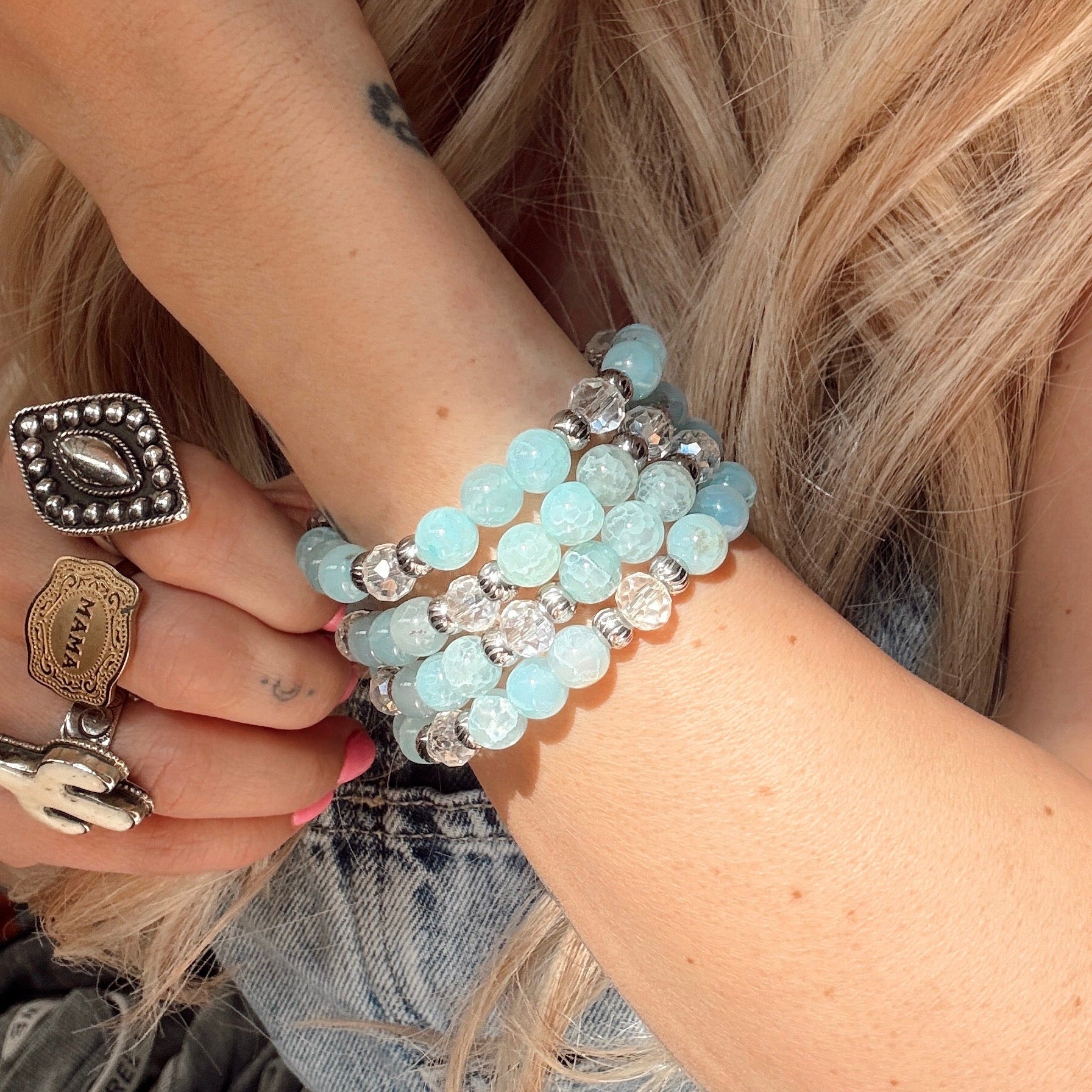 Saturday BOGO Bracelet Limited Edition Aqua Fire Agate Gemstone Exclusive Bracelet