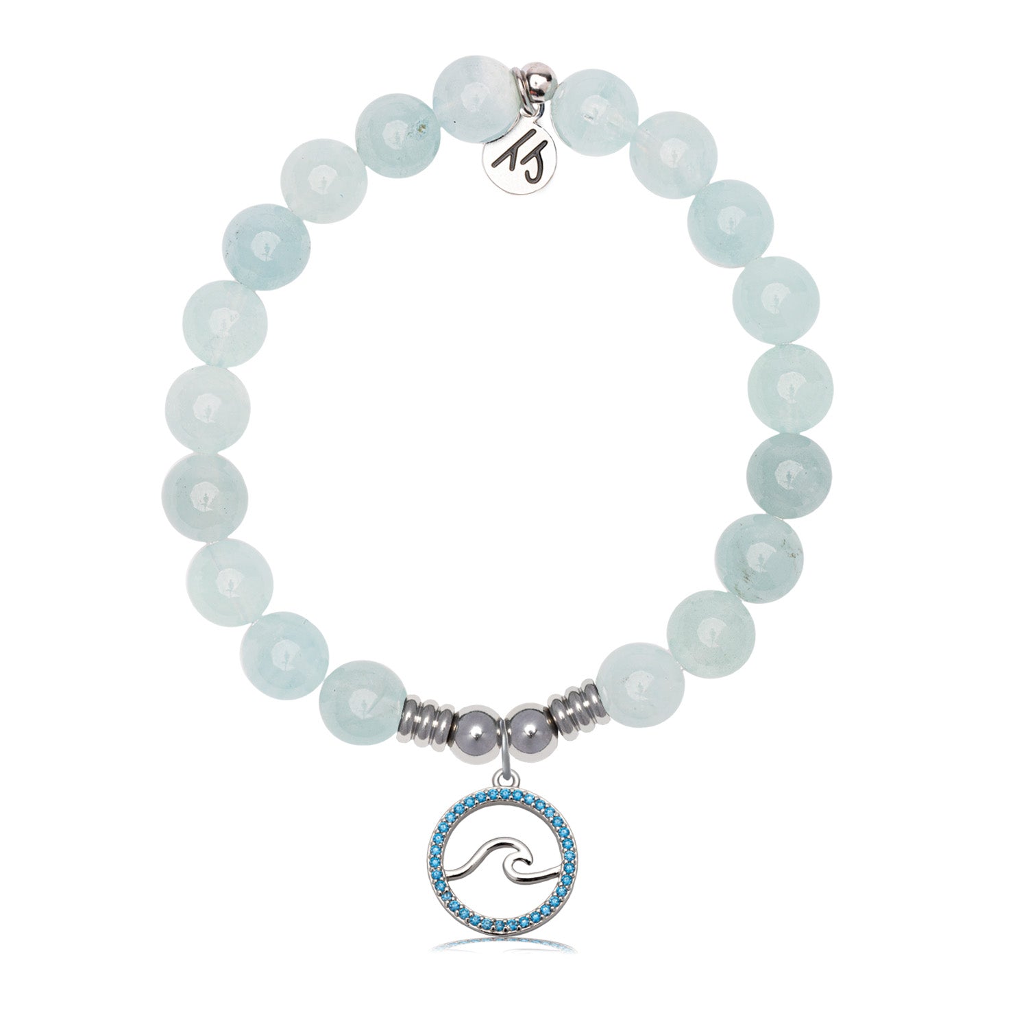 Serenity Wave Charm with Blue Aquamarine Jade Gemstone Bracelet