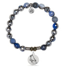 Silver Dipped Sky Blue Agate Gemstone Bracelet with Cardinal Sterling Silver Charm