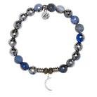 Silver Dipped Sky Blue Agate Gemstone Bracelet with Friendship Moon Sterling Silver Charm