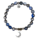 Silver Dipped Sky Blue Agate Gemstone Bracelet with Friendship Stars Sterling Silver Charm