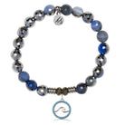 Silver Dipped Sky Blue Agate Gemstone Bracelet with Serenity Wave Sterling Silver Charm