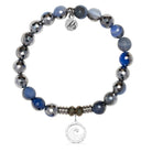 Silver Dipped Sky Blue Agate Gemstone Bracelet with Waves of Strength Sterling Silver Charm
