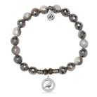 Silver Dipped White Moonstone Gemstone Bracelet with Cardinal White CZ Sterling Silver Charm