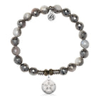 Silver Dipped White Moonstone Gemstone Bracelet with Sand Dollar CZ Sterling Silver Charm