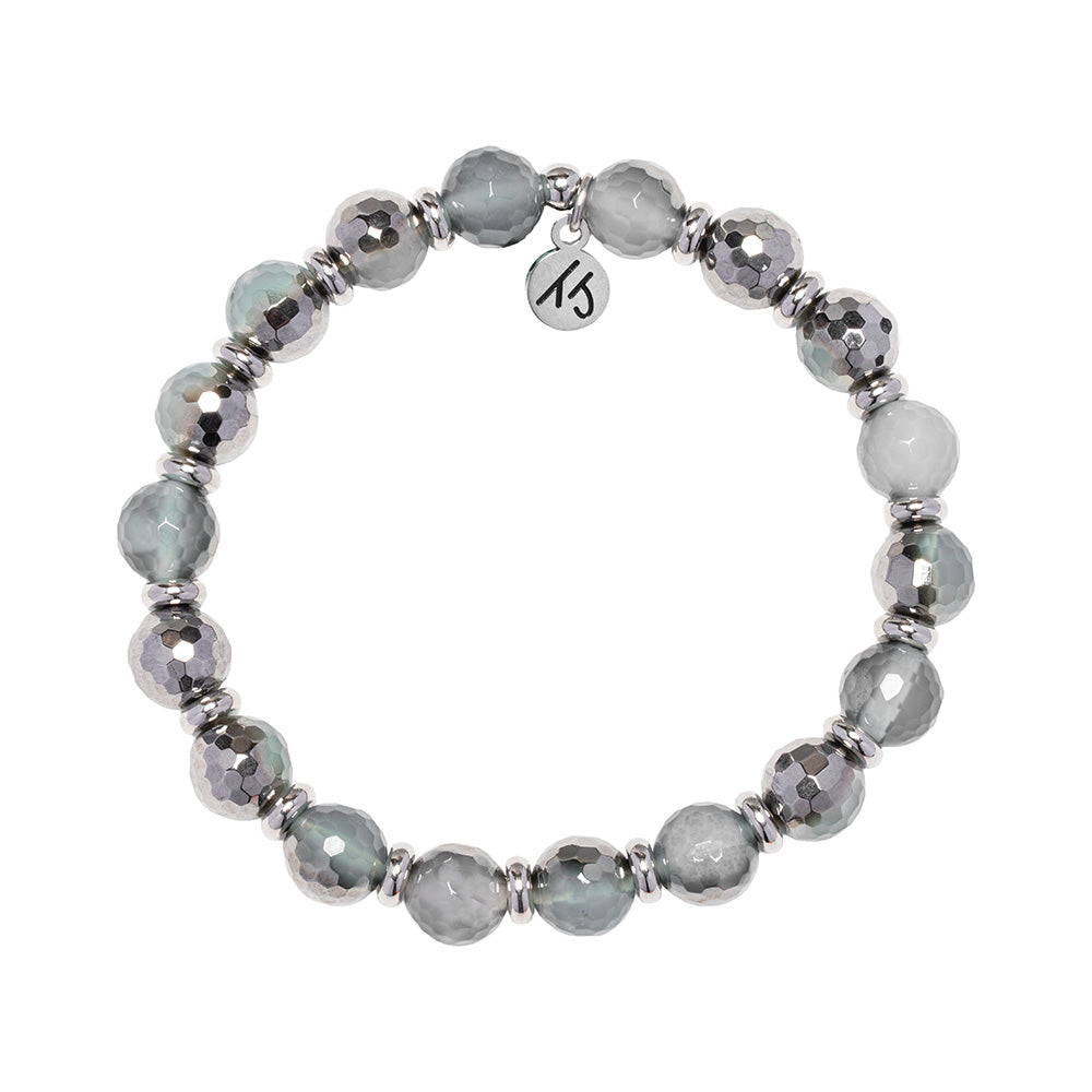 Silver Empowered Elegance Collection- Blue Silver Agate Gemstone Bracelet