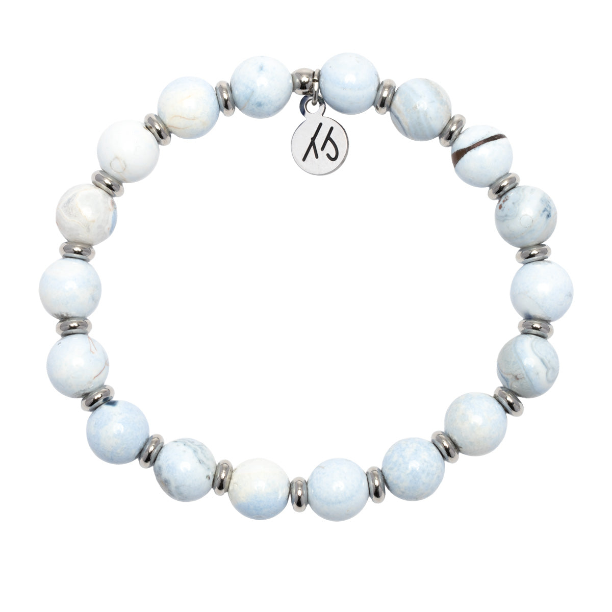 Silver Empowered Elegance Collection- Light Blue White Agate Gemstone Bracelet