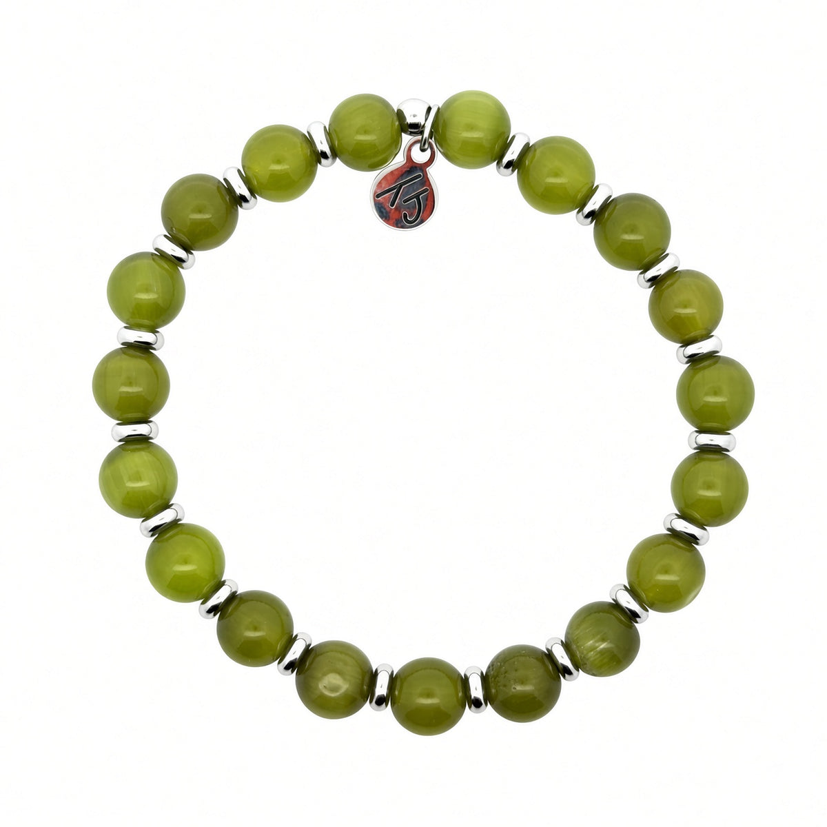 Silver Empowered Elegance Collection- Olive Cats Eye Gemstone Bracelet