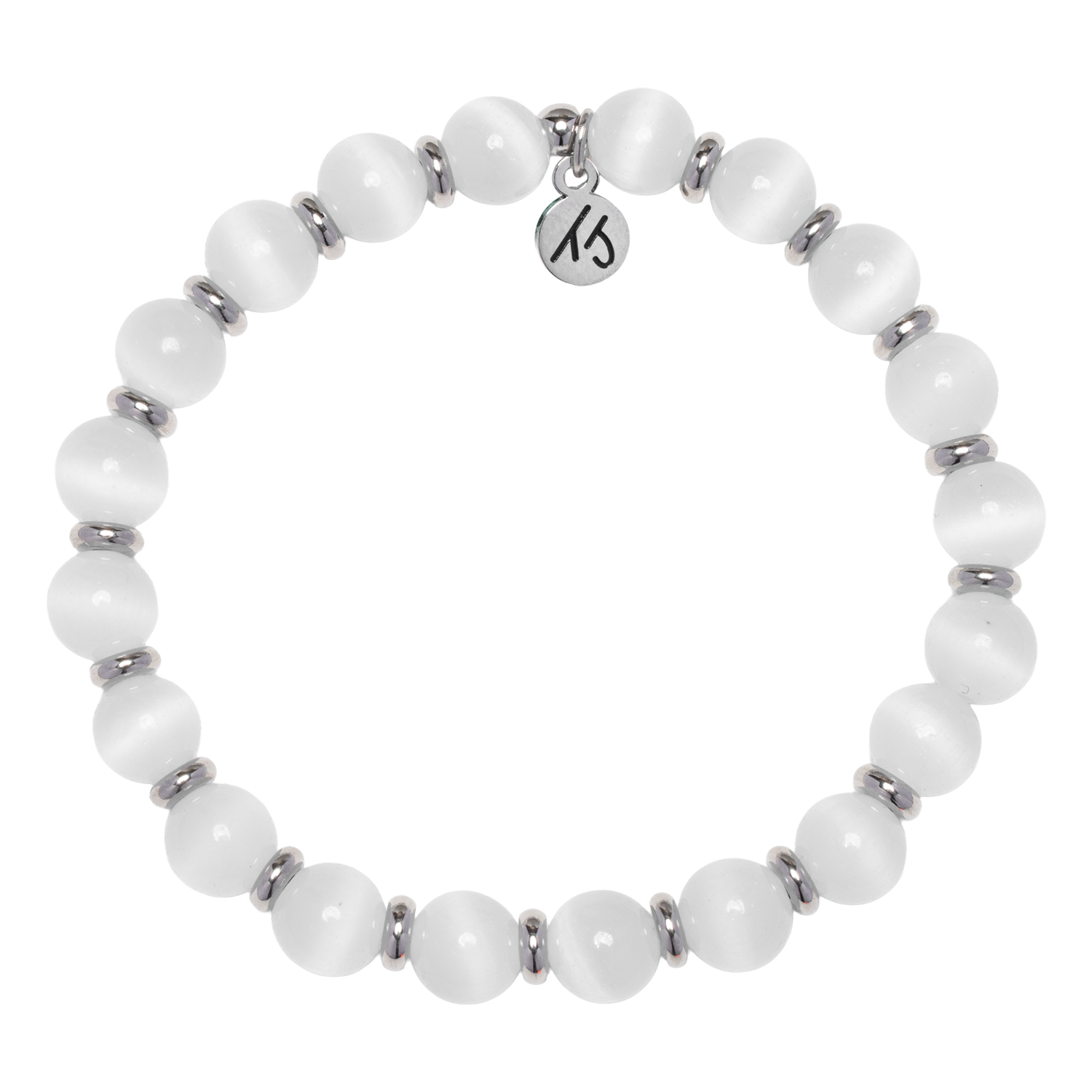 Silver Empowered Elegance Collection- White Cats Eye Gemstone Bracelet