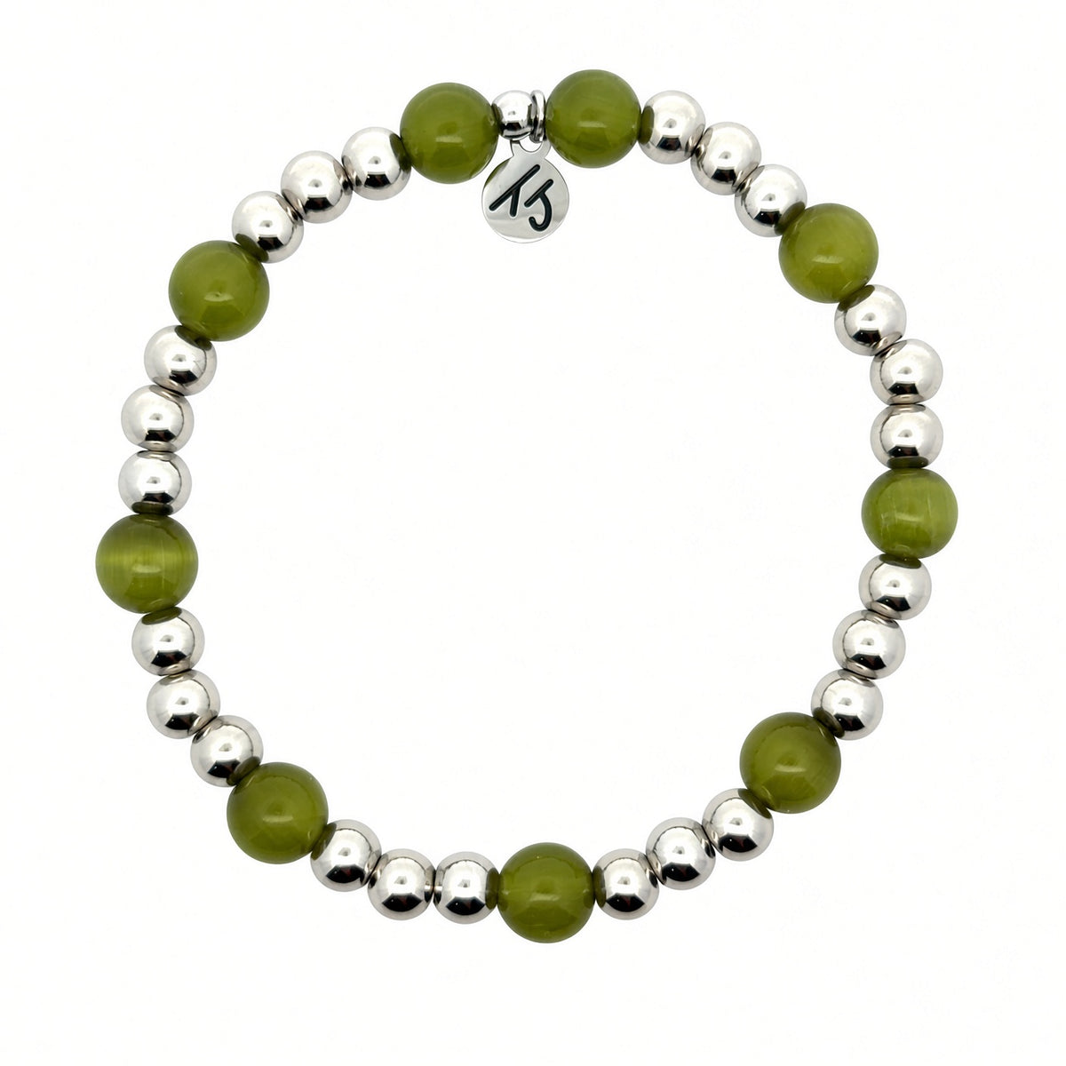 Silver Inner Grace Collection- Olive Cats Eye Gemstone Bracelet