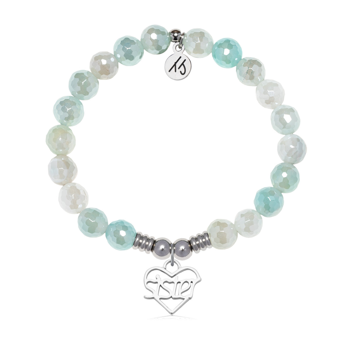 Sister Charm with Aqua Agate Gemstone Bracelet