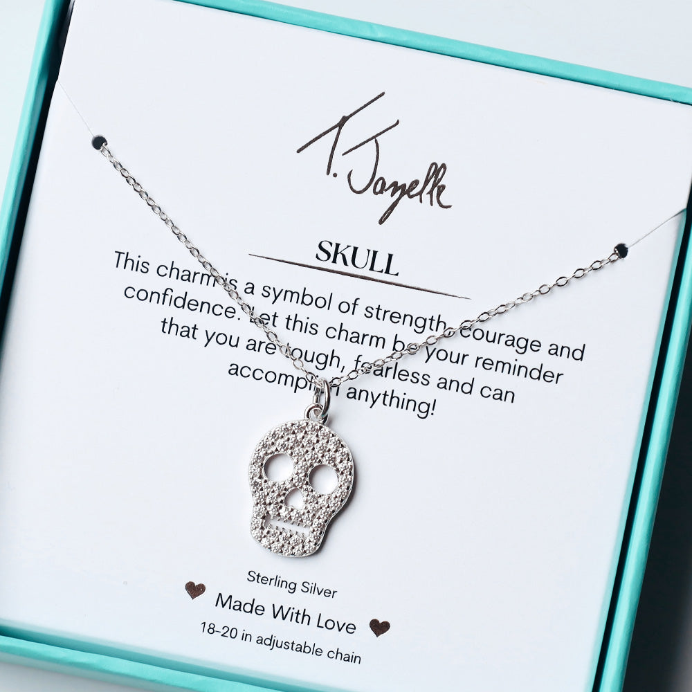 Skull CZ Sterling Silver Charm Necklace