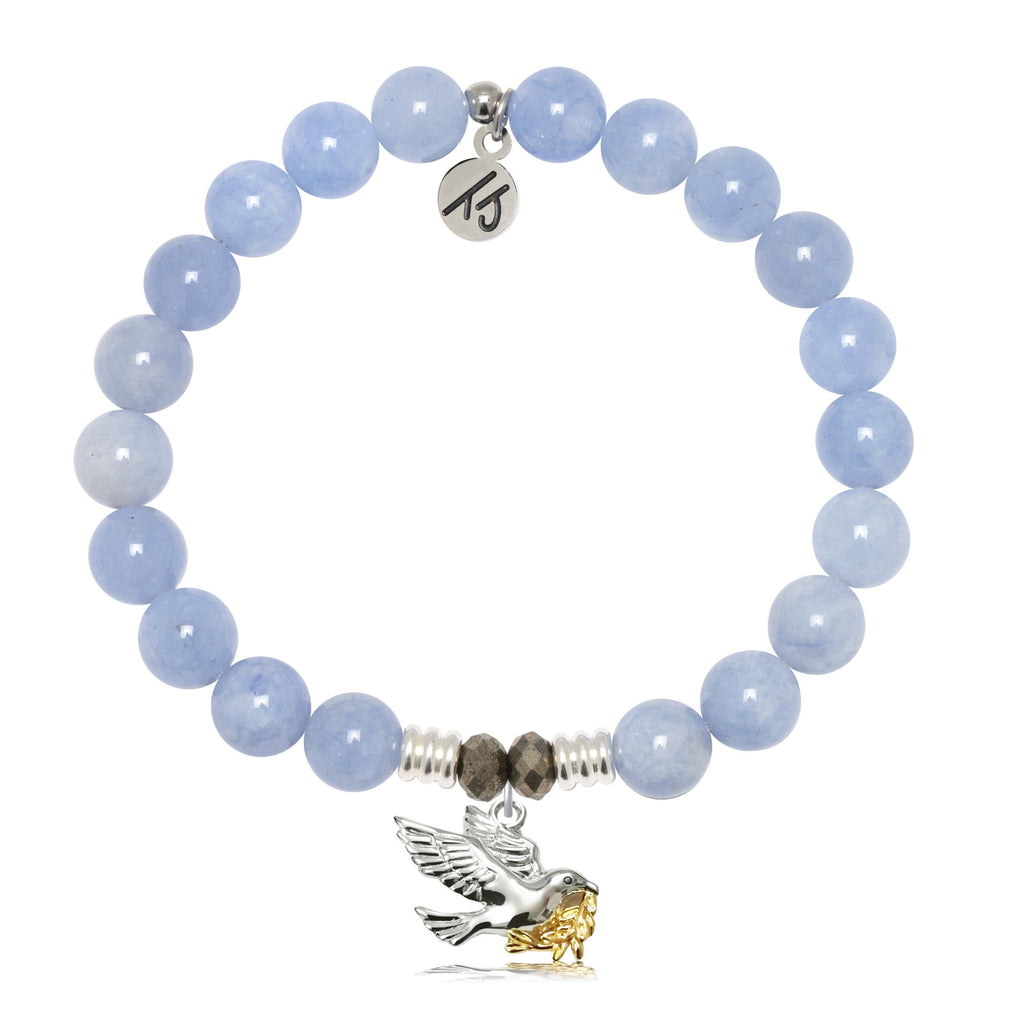 Sky Blue Jade Gemstone Bracelet with Dove Sterling Silver Charm