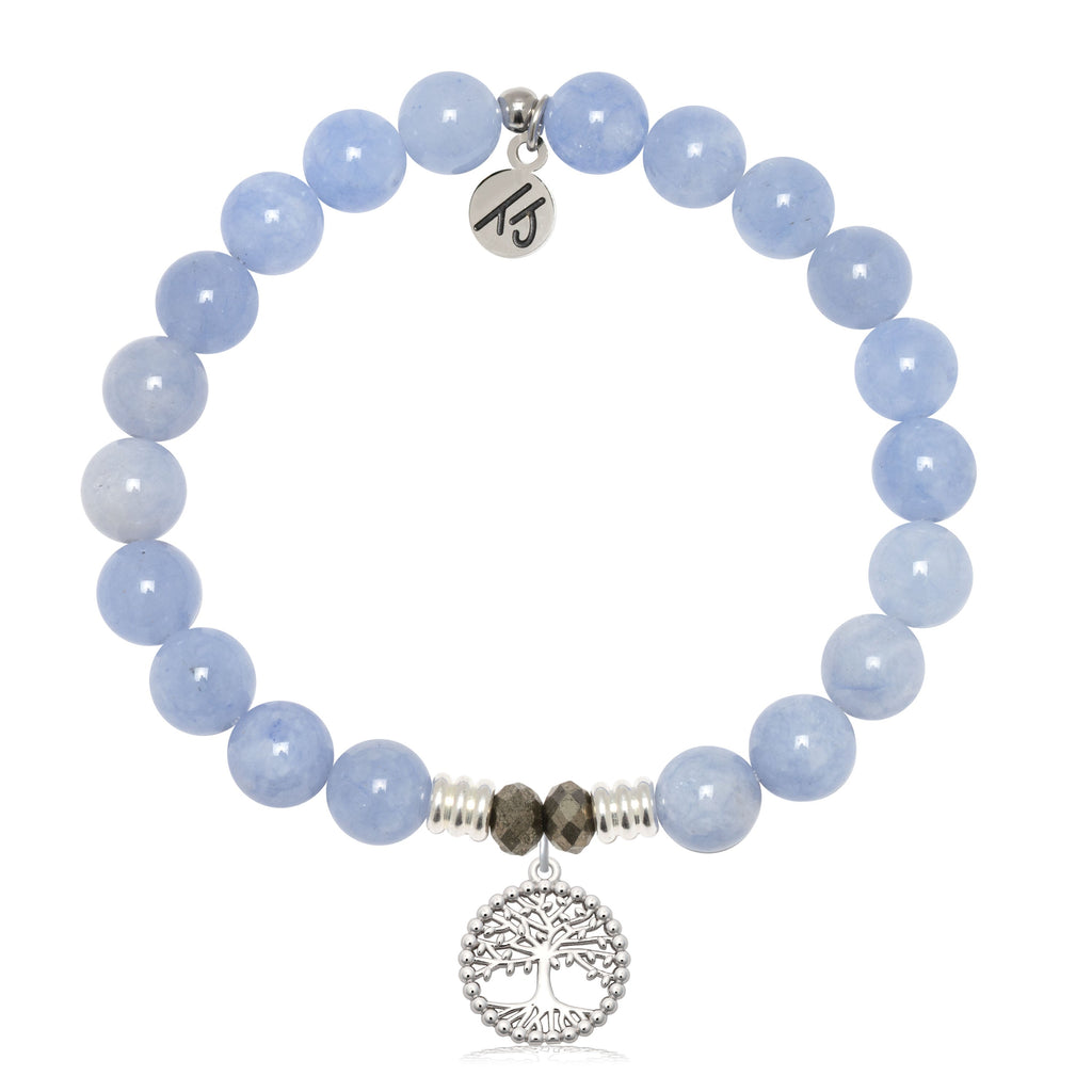 Sky Blue Jade Gemstone Bracelet with Family Tree Sterling Silver Charm