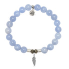 Sky Blue Jade Gemstone Bracelet with Feather Sterling Silver Charm