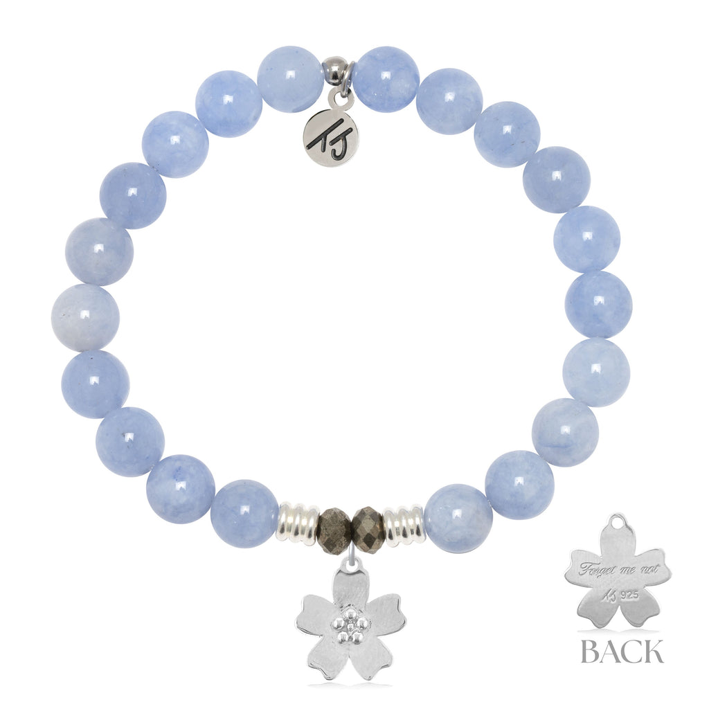 Sky Blue Jade Gemstone Bracelet with Forget Me Not Sterling Silver Charm
