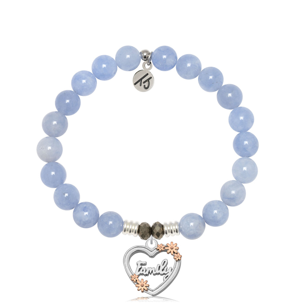 Sky Blue Jade Gemstone Bracelet with Heart Family Sterling Silver Charm