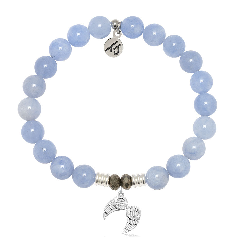 Sky Blue Jade Gemstone Bracelet with Infinite Protection Sterling Silver Charm