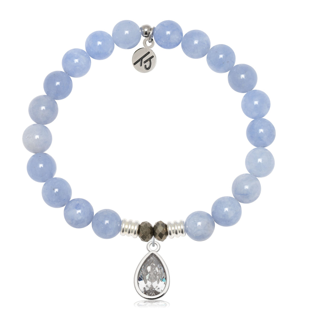 Sky Blue Jade Gemstone Bracelet with Inner Beauty Sterling Silver Charm