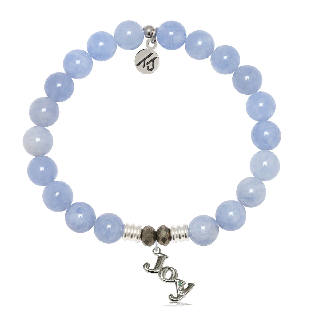 Sky Blue Jade Gemstone Bracelet with Joy Sterling Silver Charm