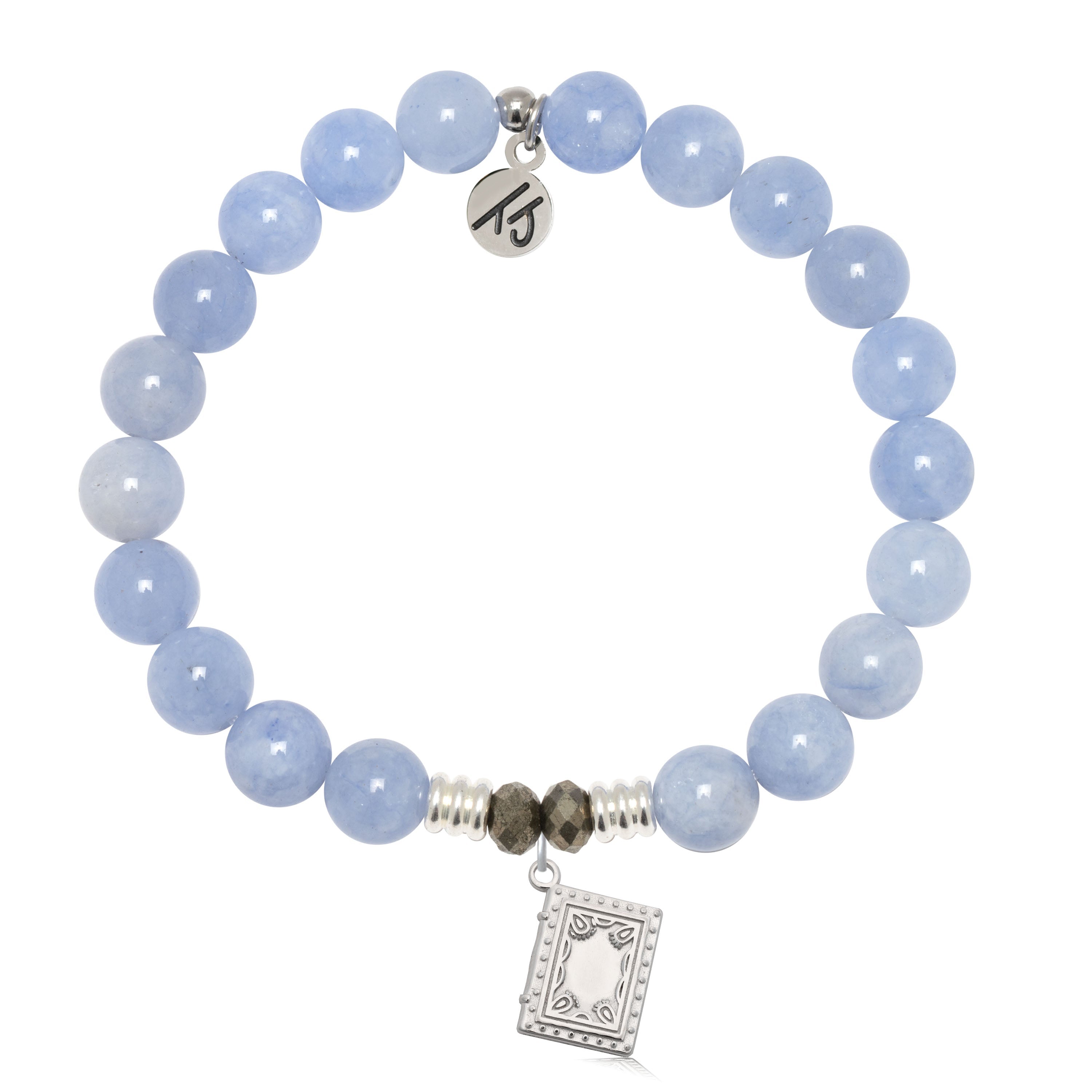 Sky Blue Jade Gemstone Bracelet with Memories Sterling Silver Charm