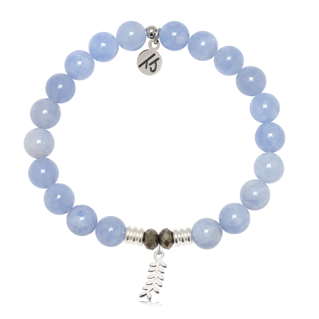 Sky Blue Jade Gemstone Bracelet with Olive Branch Sterling Silver Charm
