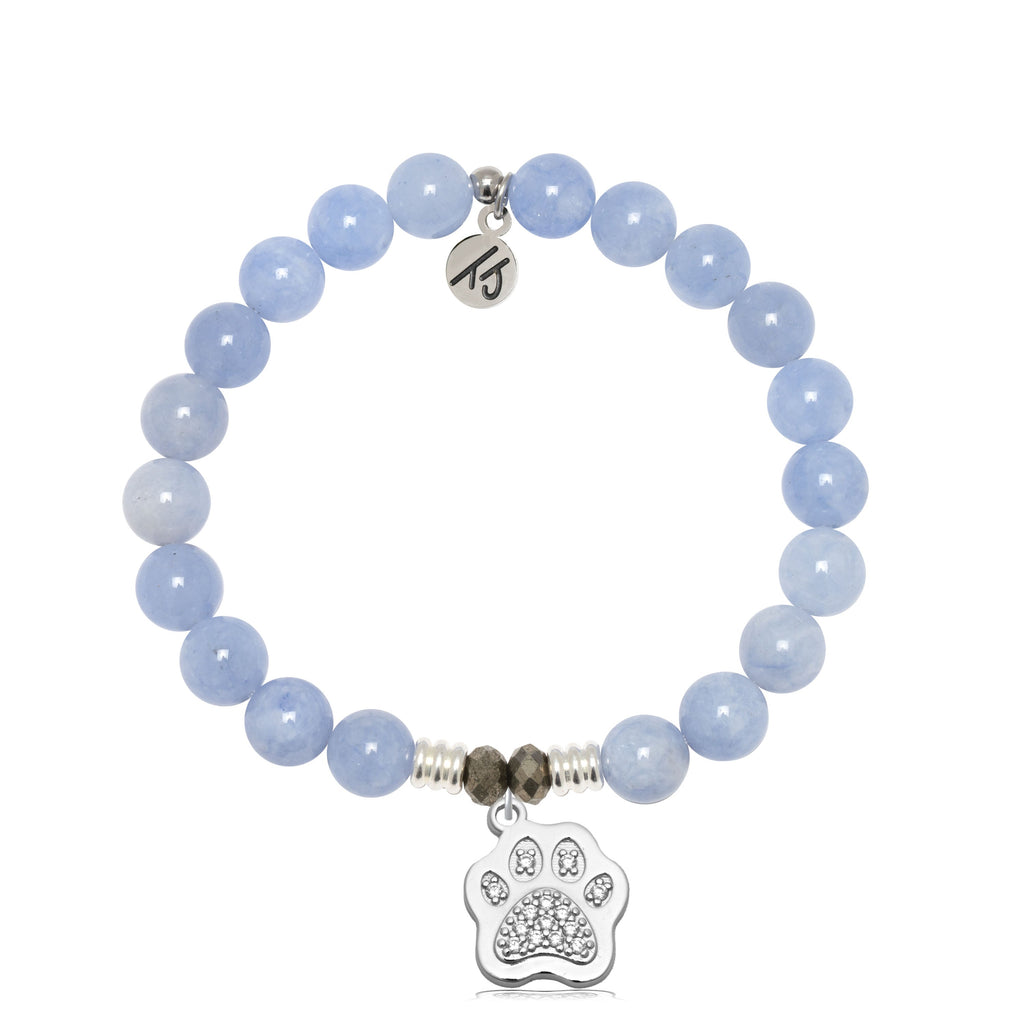 Sky Blue Jade Gemstone Bracelet with Paw CZ Sterling Silver Charm