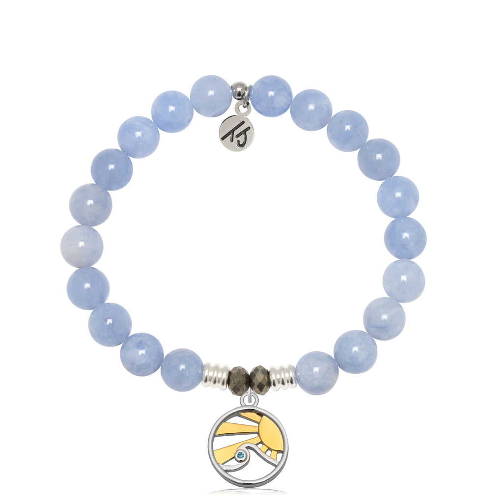 Sky Blue Jade Gemstone Bracelet with Rising Sun Sterling Silver Charm