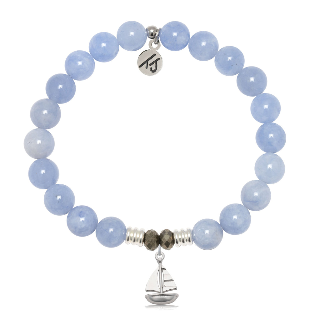 Sky Blue Jade Gemstone Bracelet with Sailboat Sterling Silver Charm