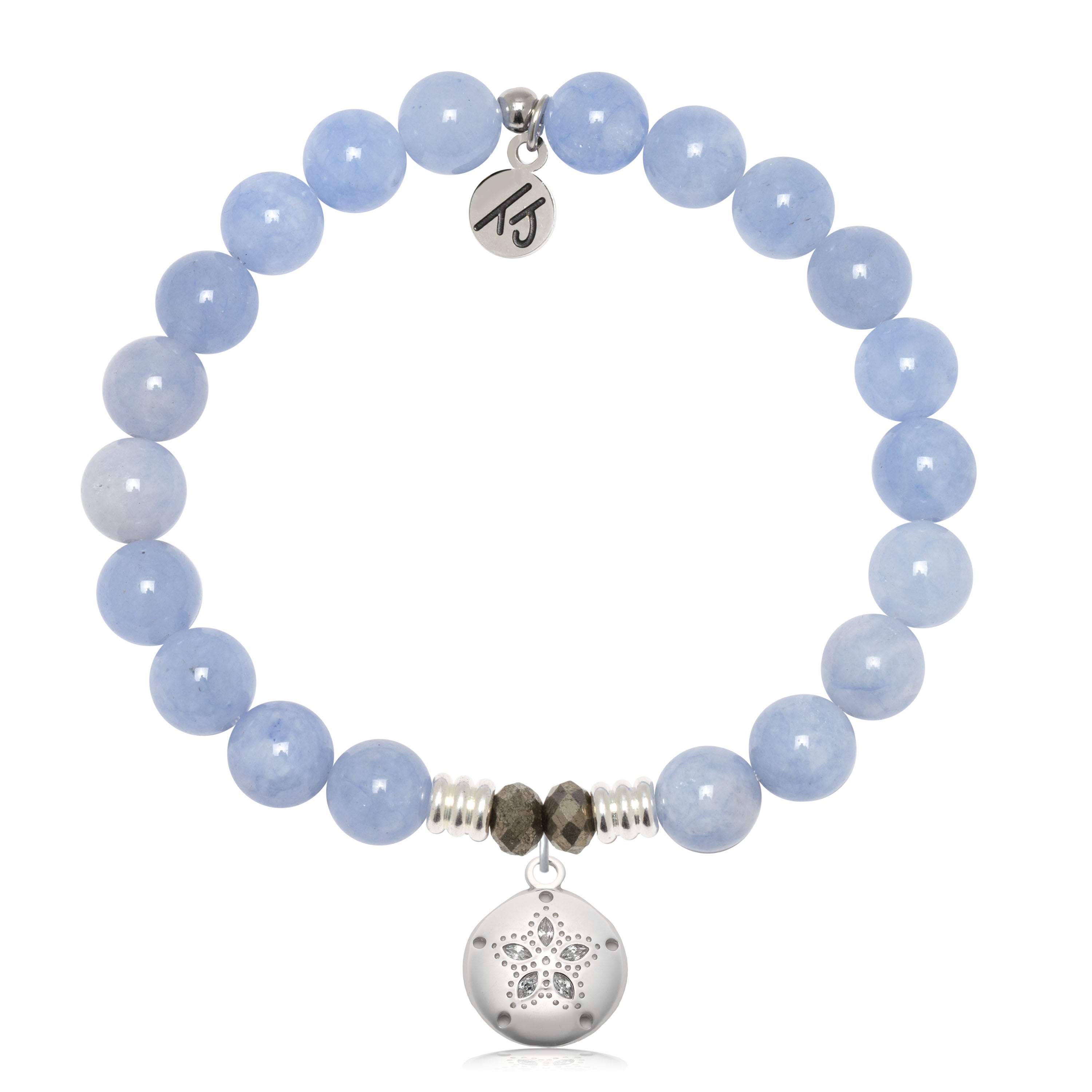 Sky Blue Jade Gemstone Bracelet with Sand Dollar CZ Sterling Silver Charm
