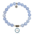 Sky Blue Jade Gemstone Bracelet with Serenity Wave Sterling Silver Charm