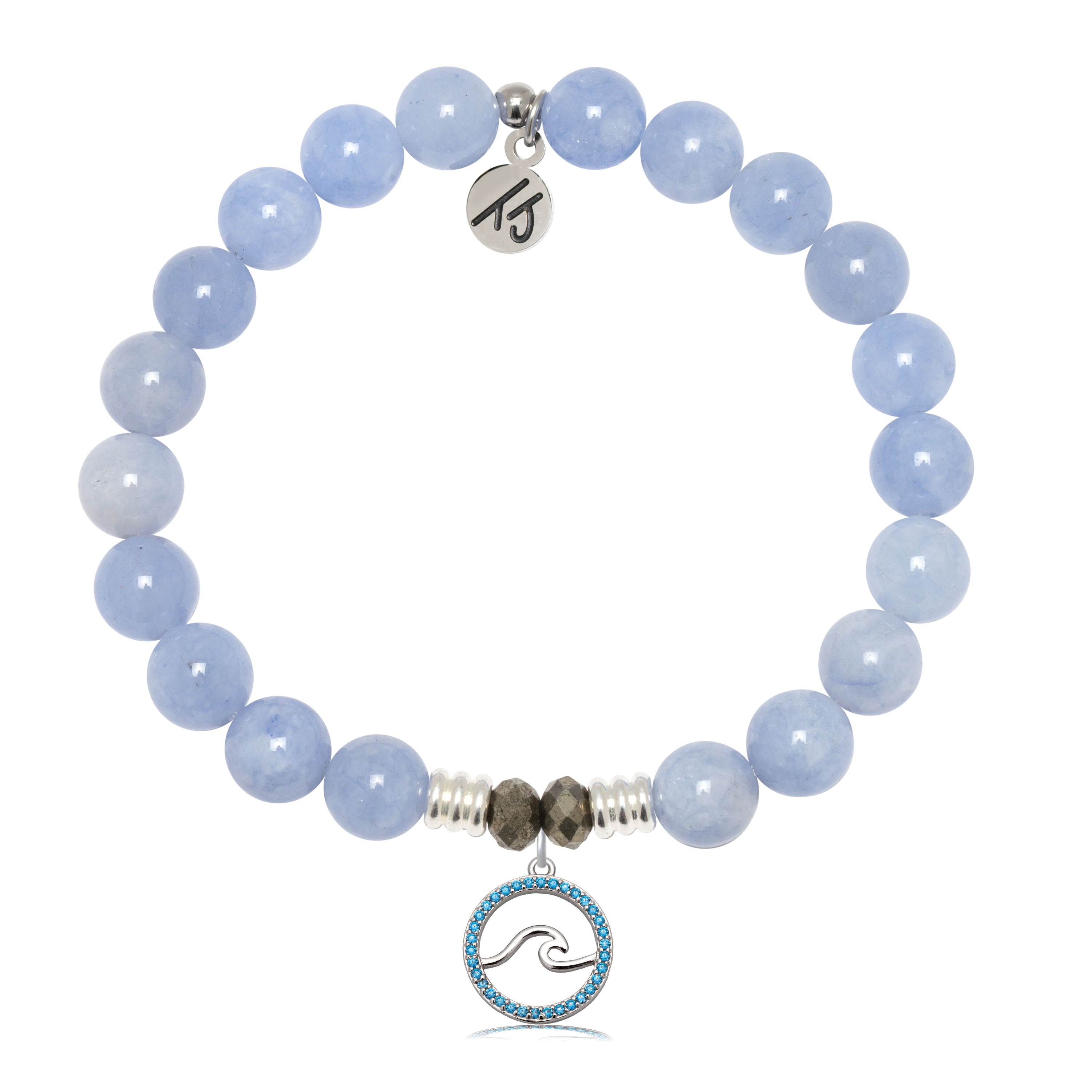 Sky Blue Jade Gemstone Bracelet with Serenity Wave Sterling Silver Charm
