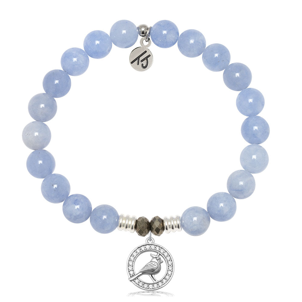 Sky Blue Jade Gemstone Bracelet with White Cardinal CZ Sterling Silver Charm