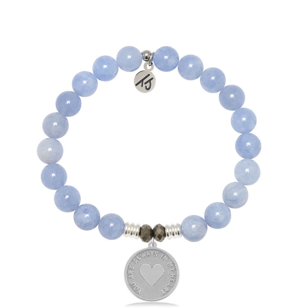Sky Blue Jade Stone Bracelet with Always in my Heart Sterling Silver Charm