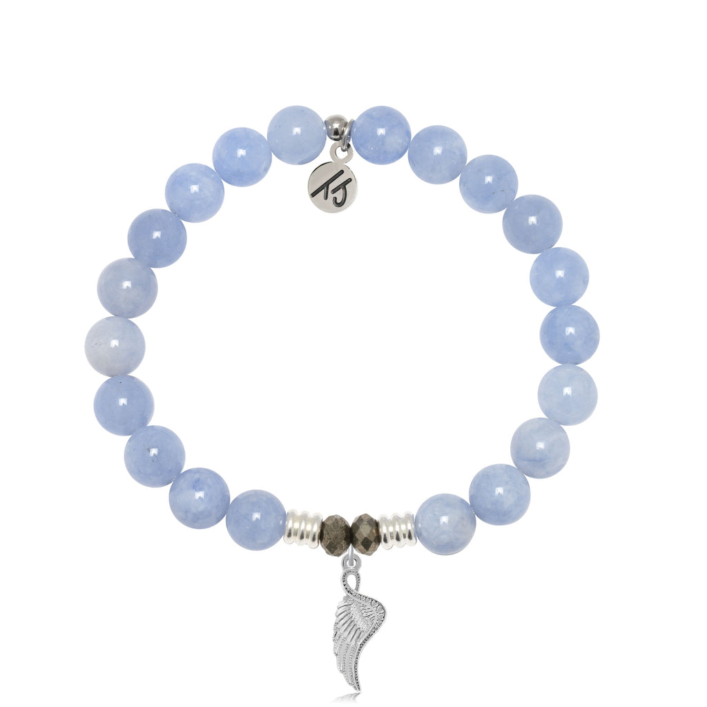 Sky Blue Jade Stone Bracelet with Angel Blessings Sterling Silver Charm